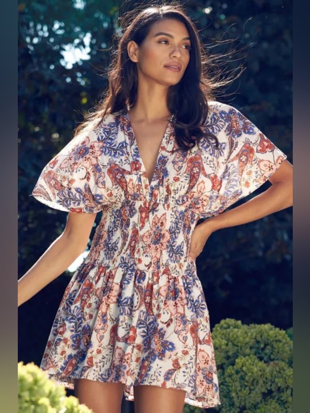MISA Los Angeles Della‎ Floral Paisley Harvest Flora Smocked Mini Dress Size XS